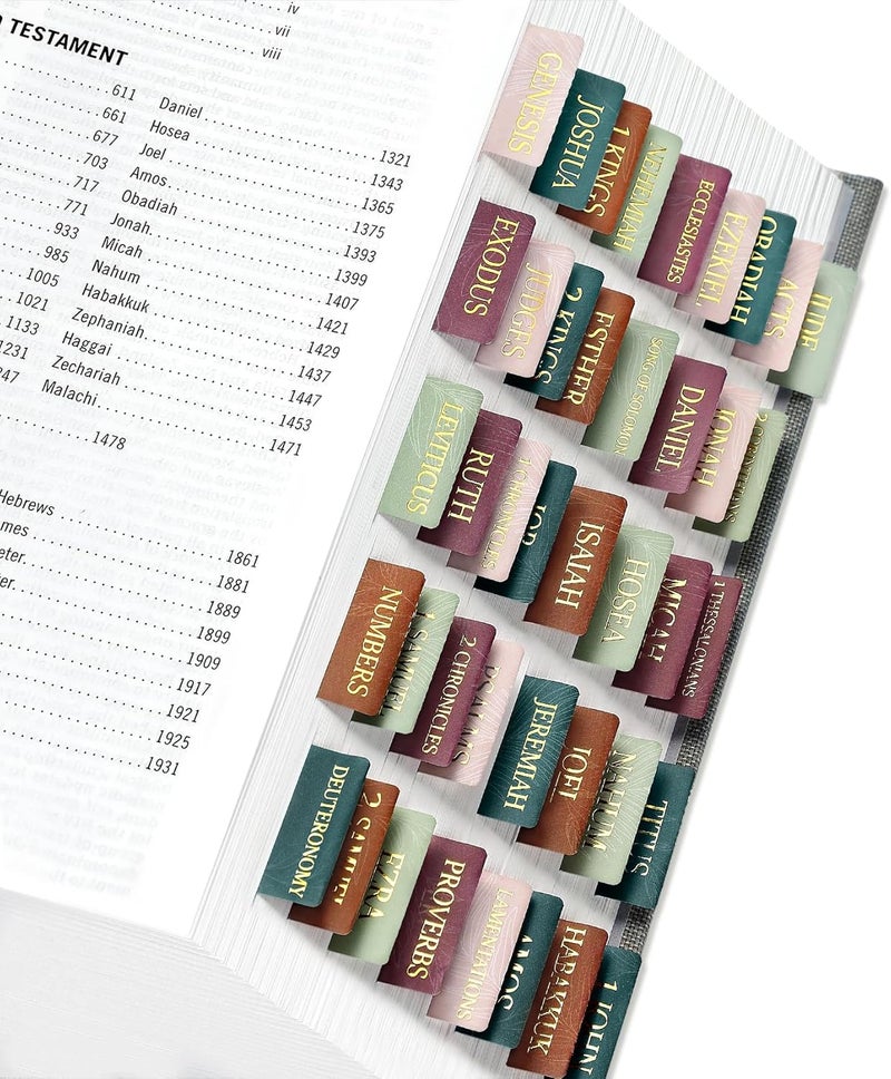 Taja Bible Tabs for Women & Men, Laminated Bible Tabs for Study Bible, Large Print Neutral Bible Tabs for Easy Navigation, Bible Index Tabs, 66 Tabs Old & New Testament, Extra 9 Blank Tabs - Leaves - Image 1